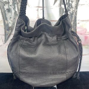 SAK Black Leather Hobo Handbag Beaded Tassel